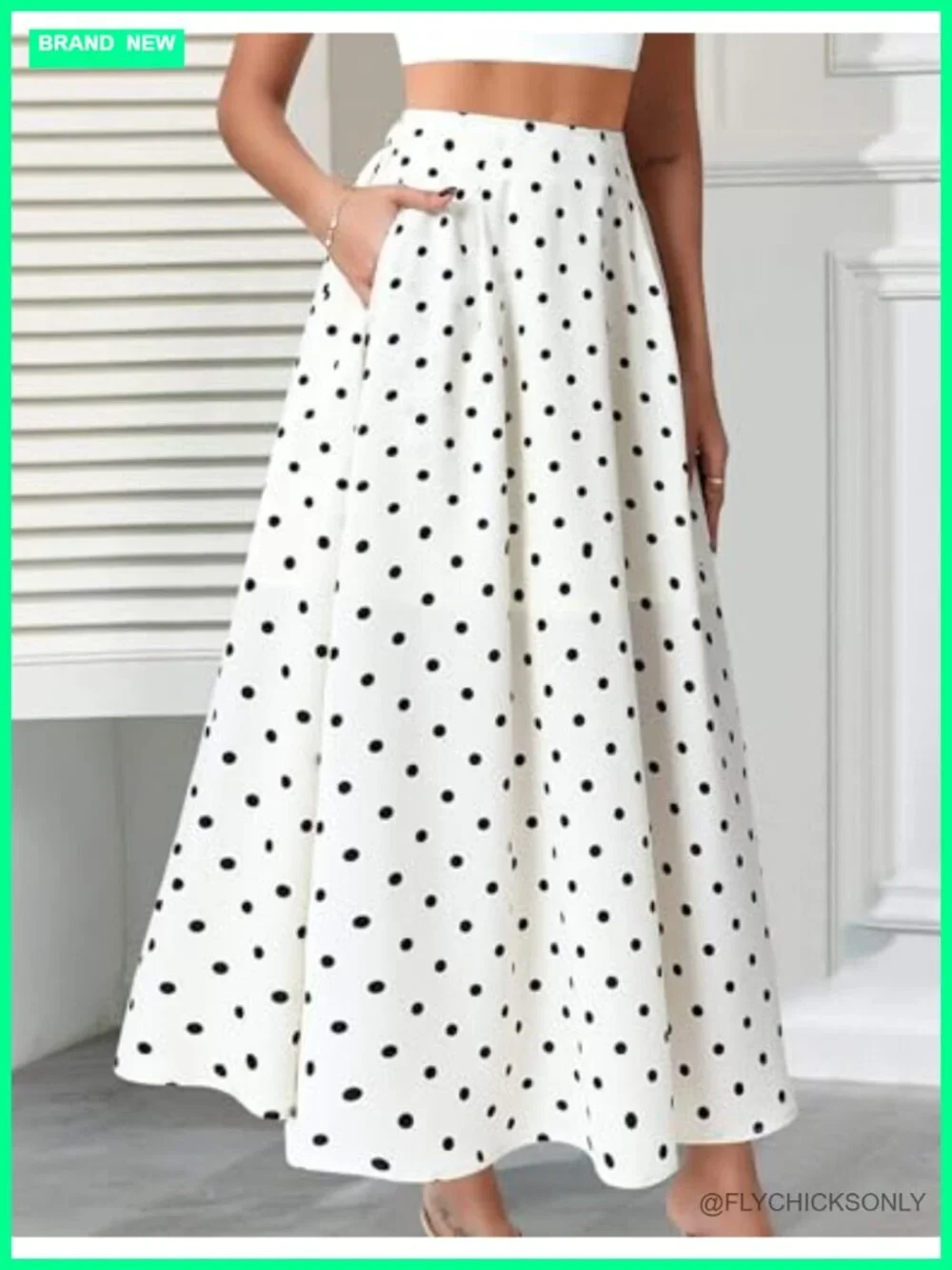 Polka Dot Flowy Maxi Skirt A-Line High Waisted Vintage with Pockets